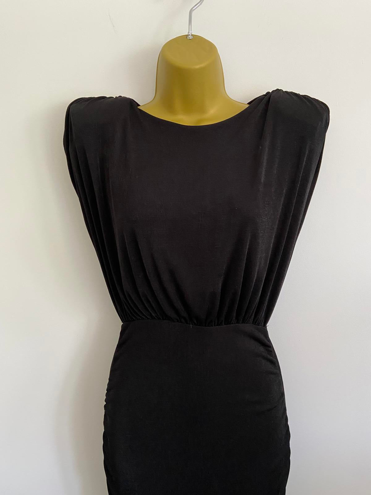 Be Beau Black Fitted Bodycon Dress - Sleeveless, Shoulder Pads, UK Size 8