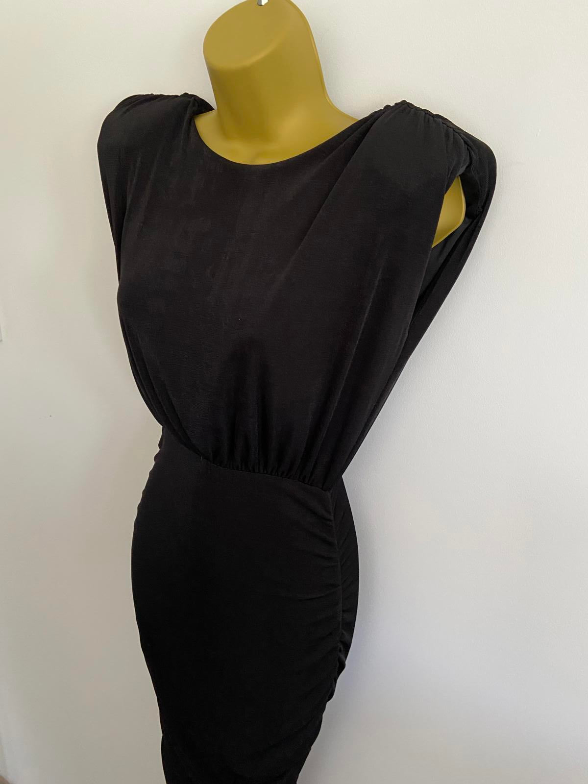 Be Beau Black Fitted Bodycon Dress - Sleeveless, Shoulder Pads, UK Size 8