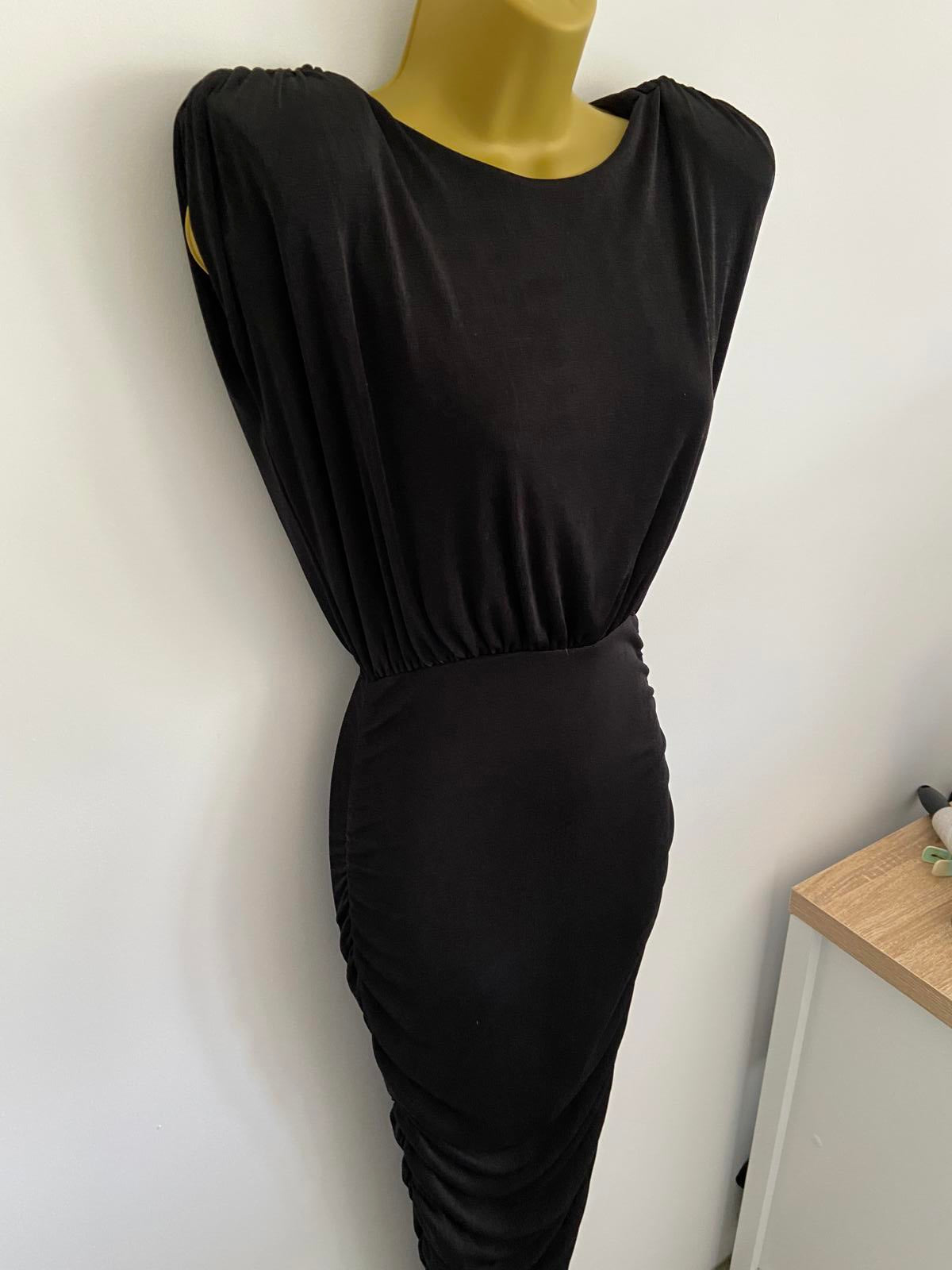 Be Beau Black Fitted Bodycon Dress - Sleeveless, Shoulder Pads, UK Size 8