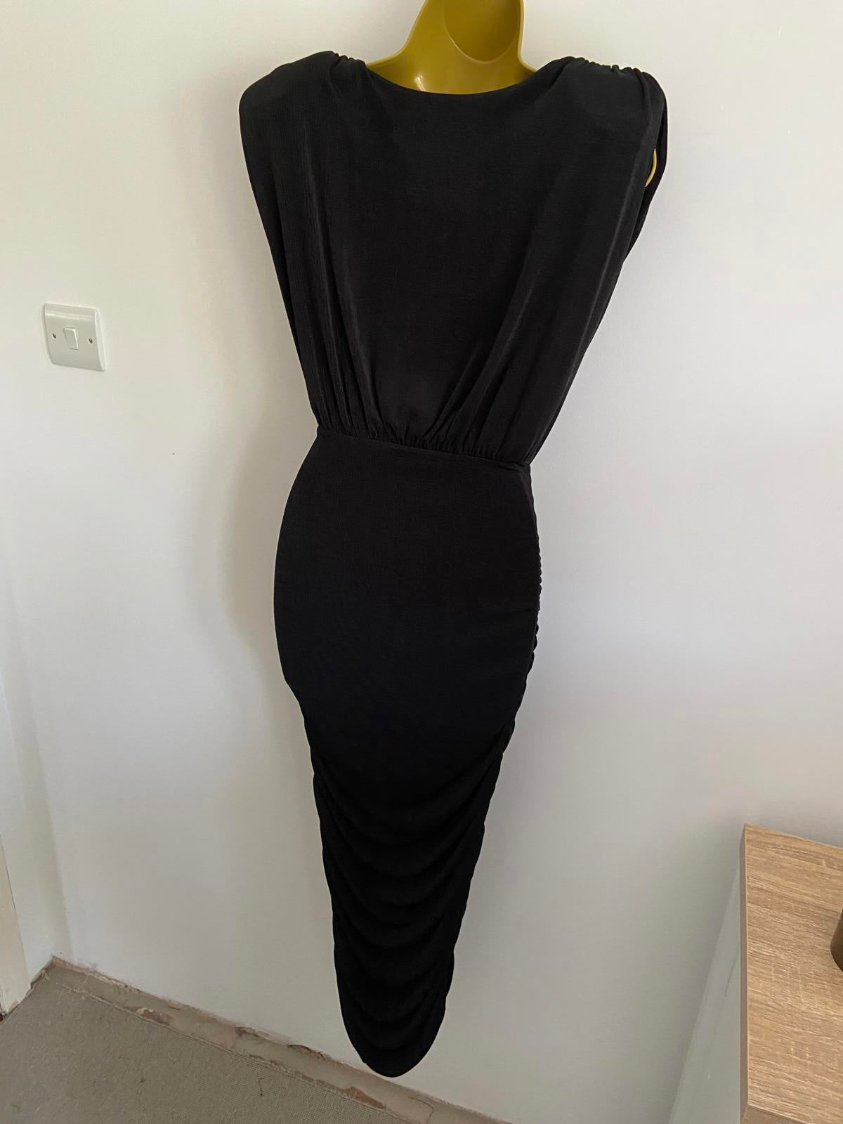 Be Beau Black Fitted Bodycon Dress - Sleeveless, Shoulder Pads, UK Size 8