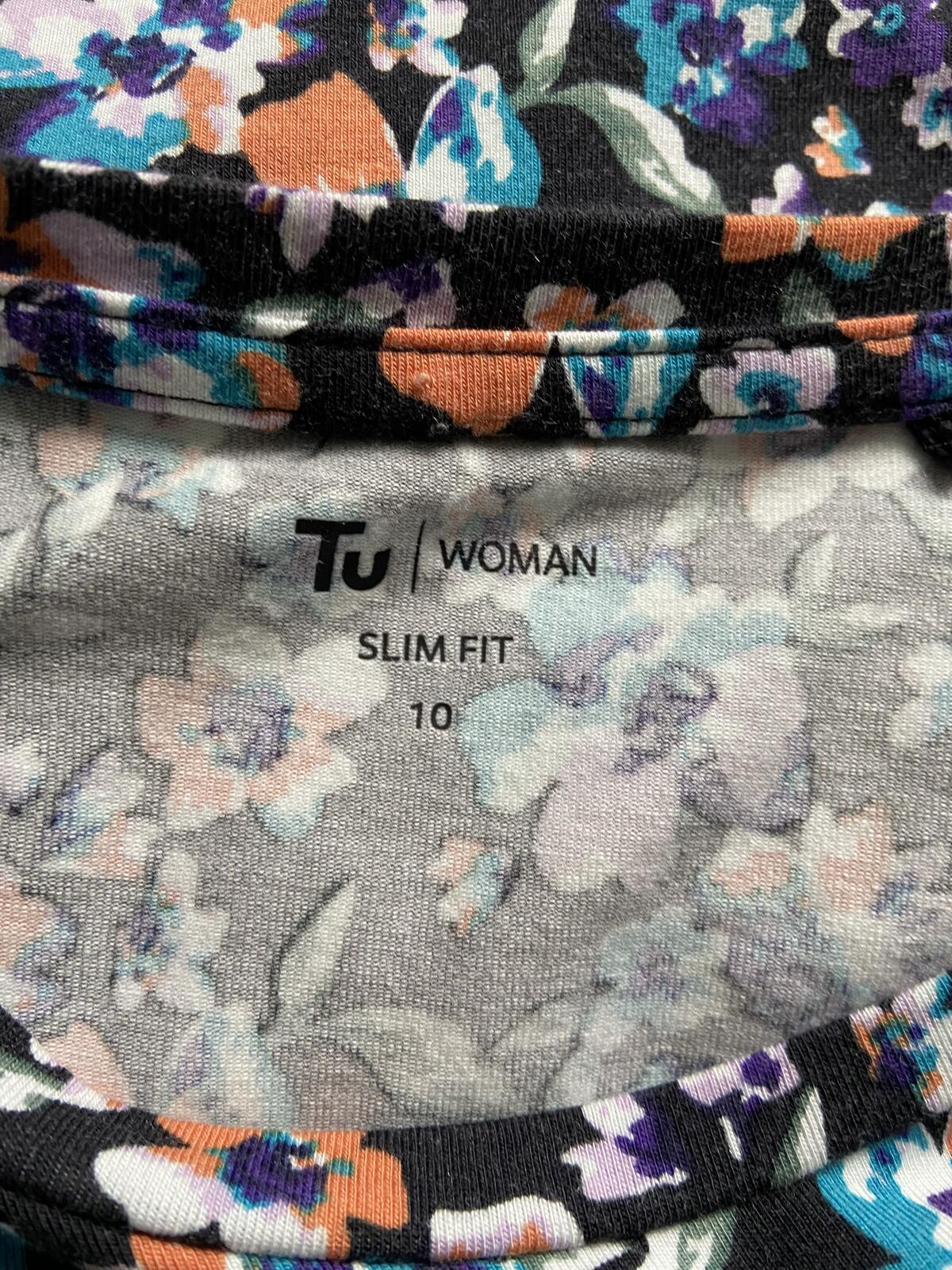 Tu Women Floral Long Sleeve Slim Fit T-Shirt - UK Size 10