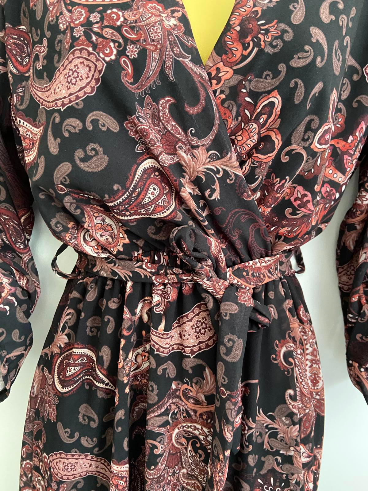 Brown & Black Paisley Print Wrap Dress UK Size 8-10