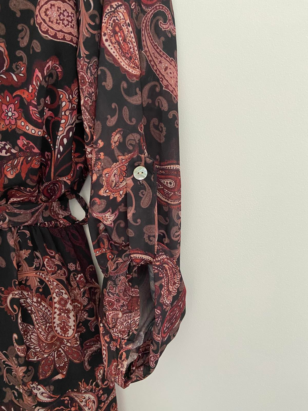Brown & Black Paisley Print Wrap Dress UK Size 8-10