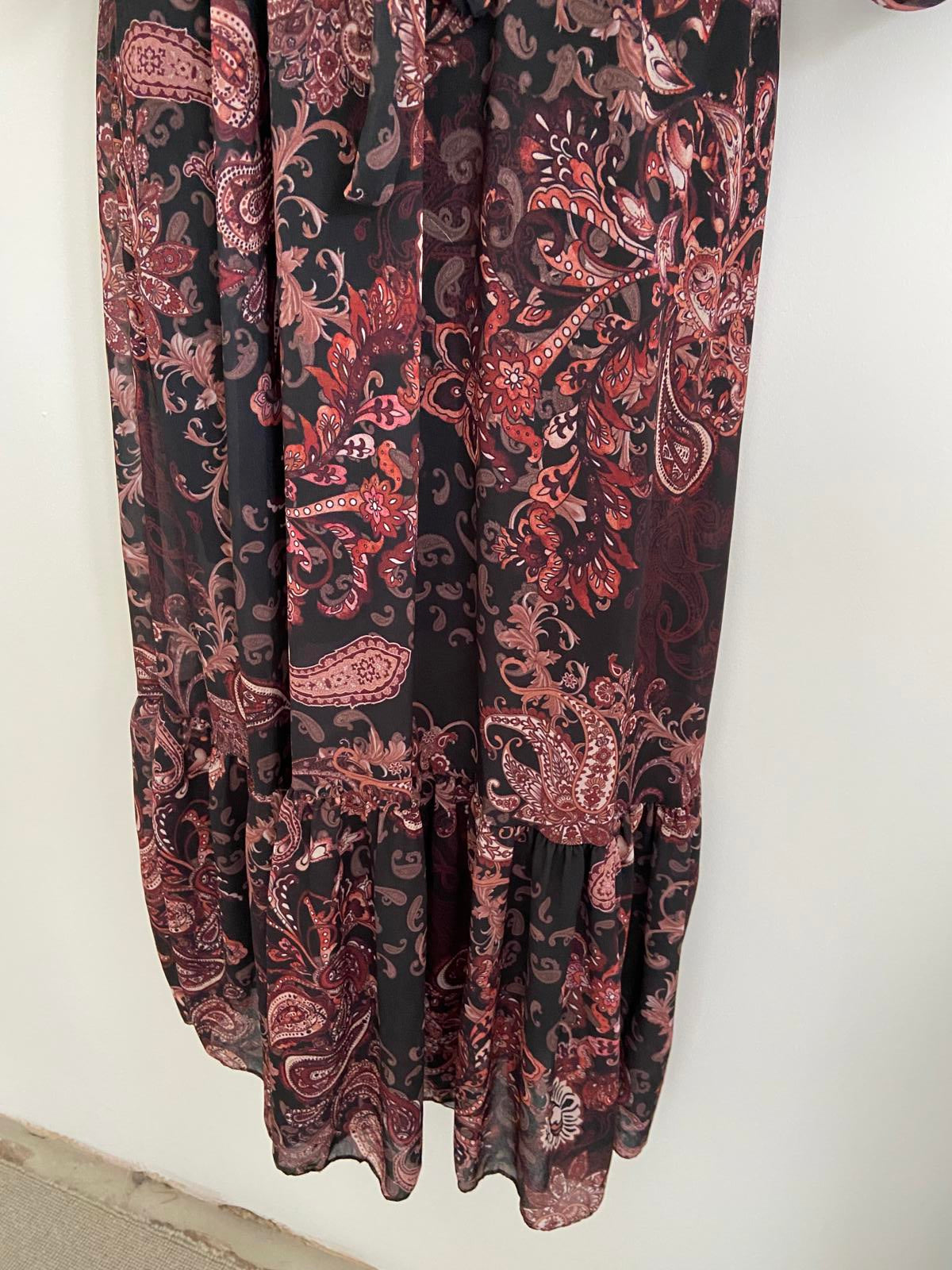 Brown & Black Paisley Print Wrap Dress UK Size 8-10