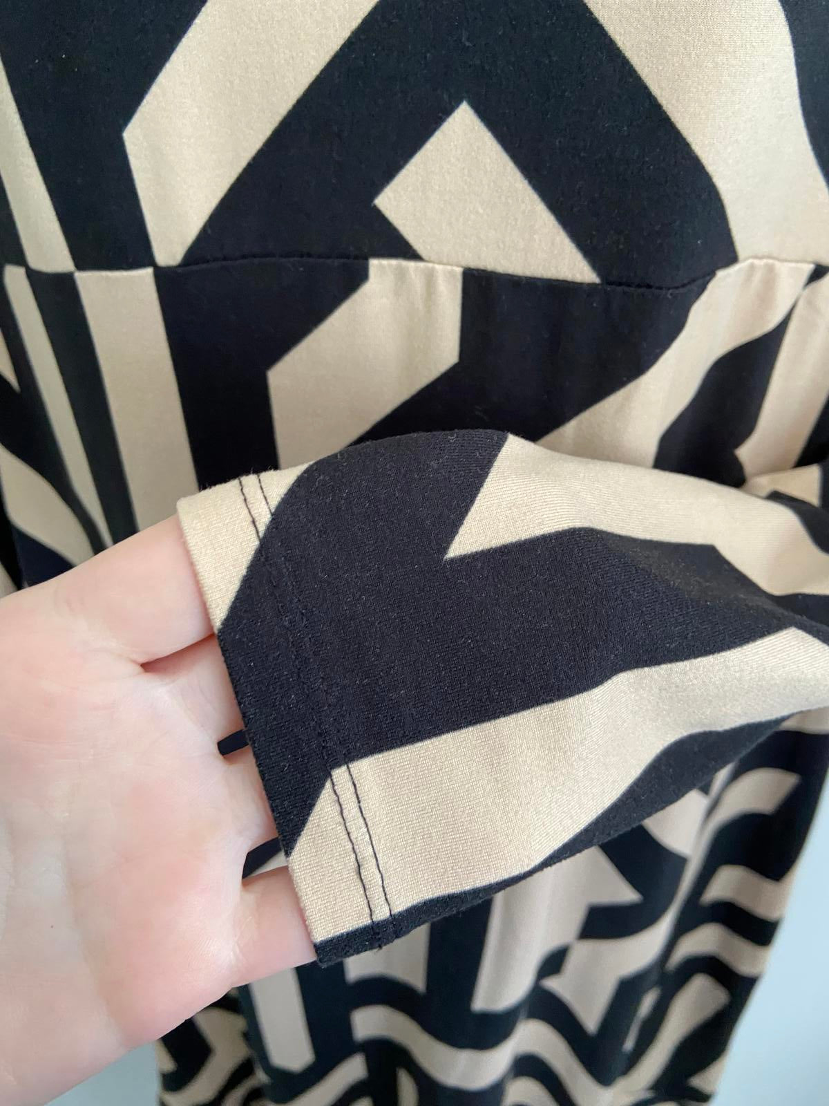 F&F Black & Beige Geometric Bold Print Dress, Size 10