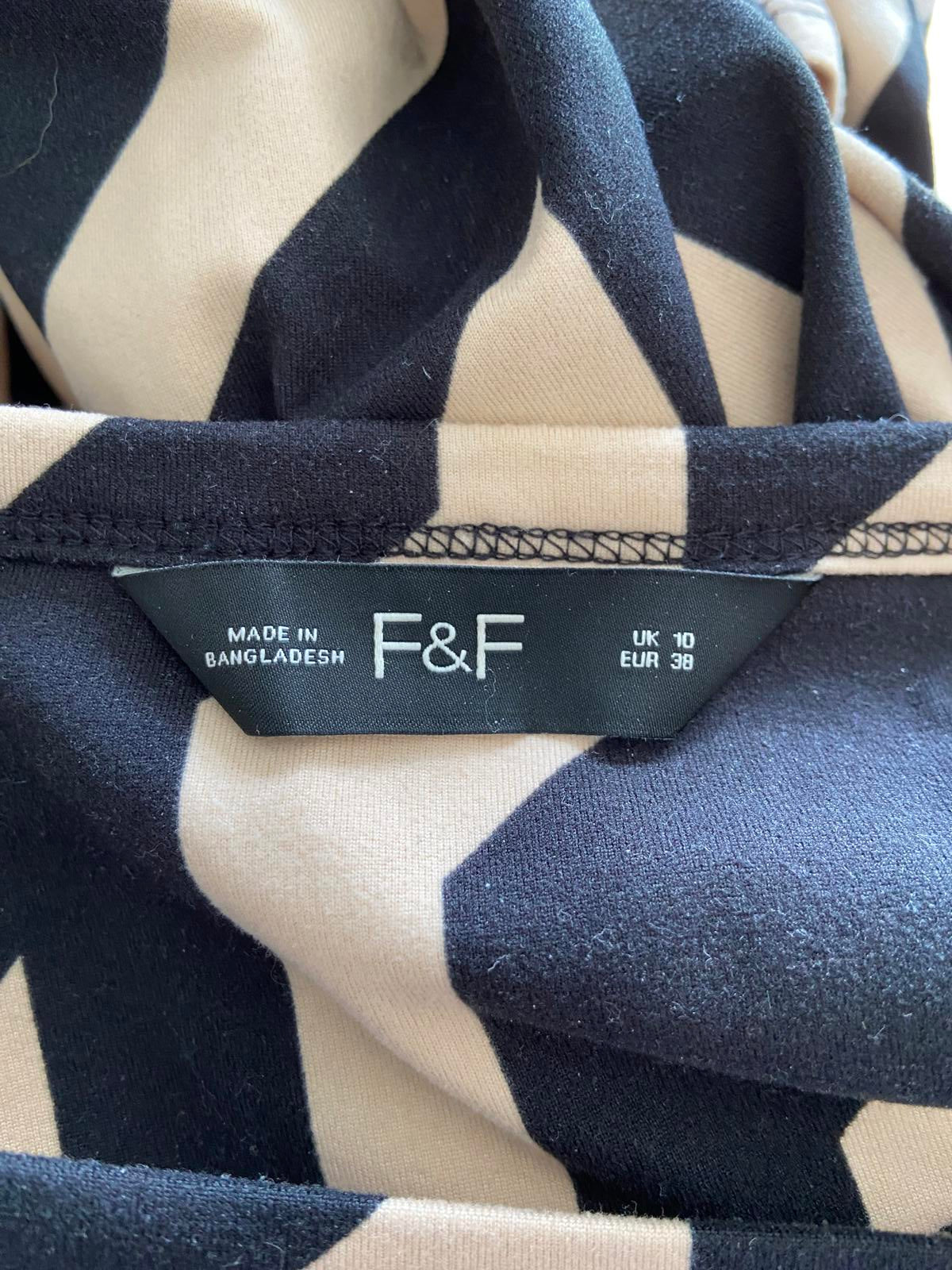 F&F Black & Beige Geometric Bold Print Dress, Size 10