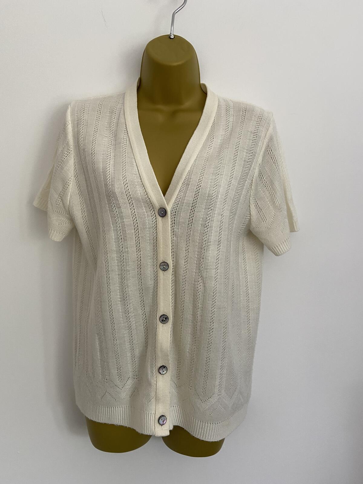In Stitches Cream Short Sleeve Lightweight Cardigan - Size 12