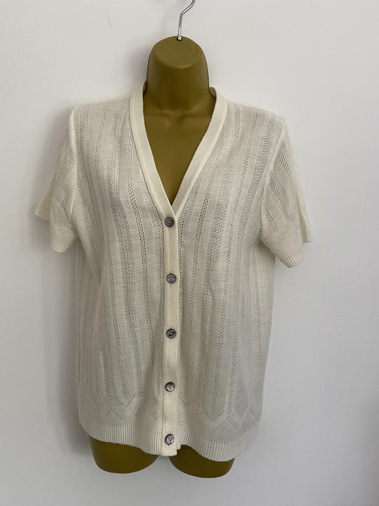 In Stitches Cream Short Sleeve Lightweight Cardigan - Size 12
