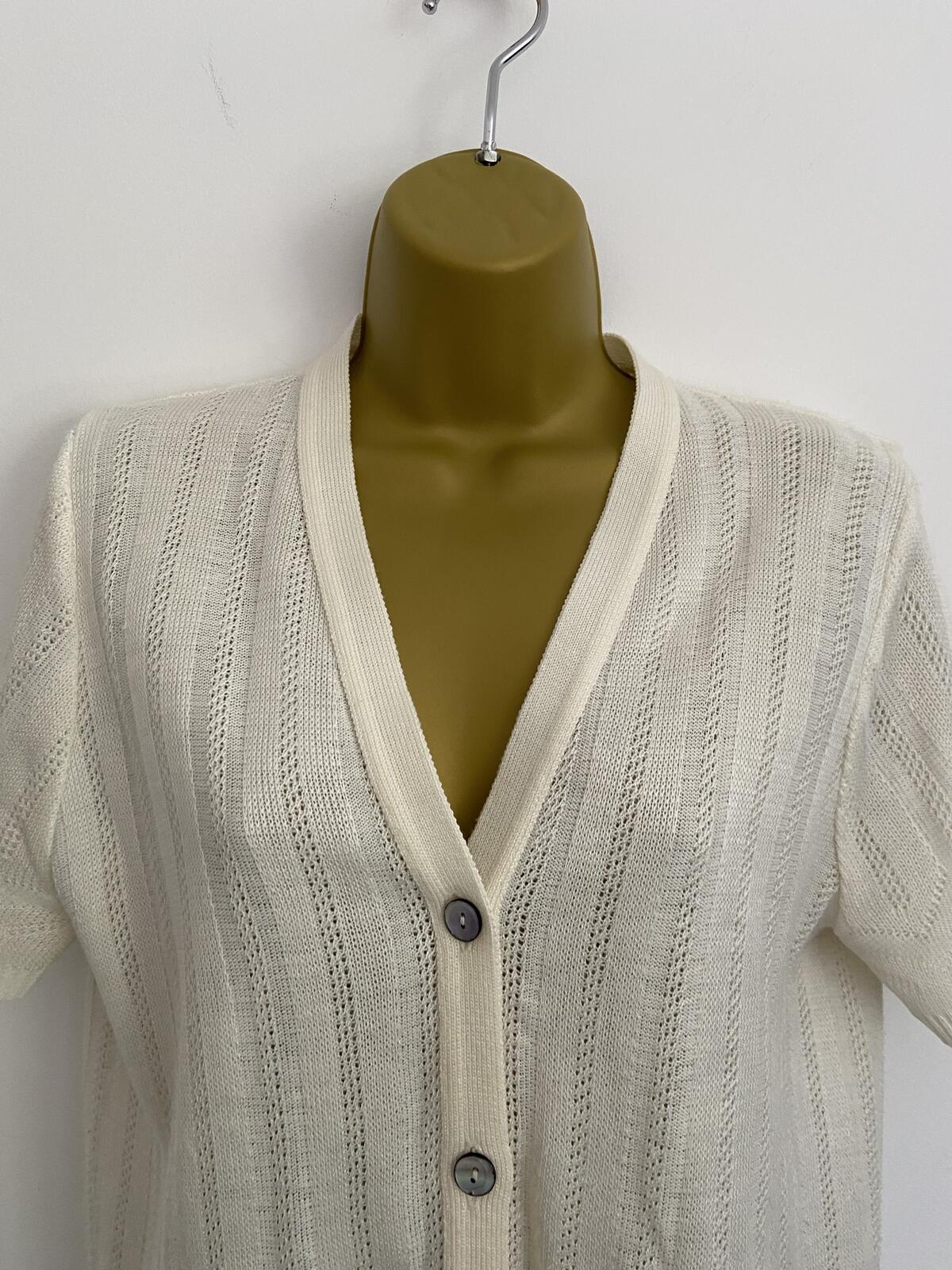 In Stitches Cream Short Sleeve Lightweight Cardigan - Size 12