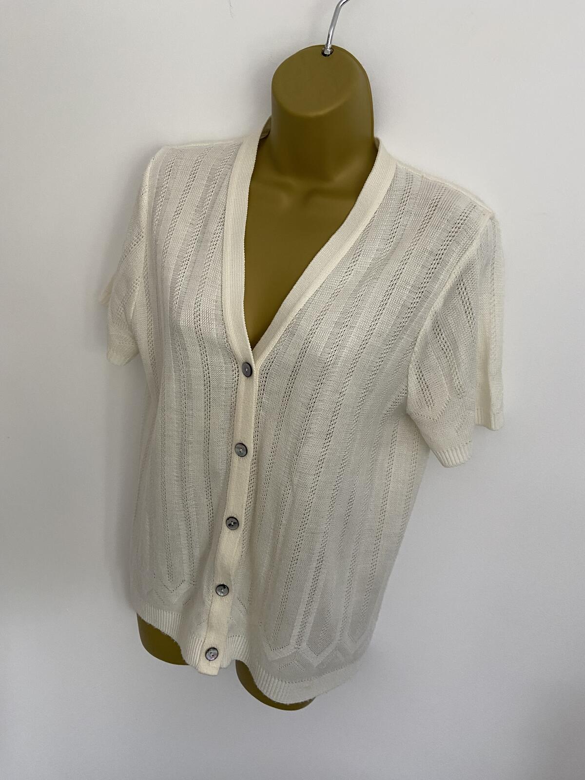 In Stitches Cream Short Sleeve Lightweight Cardigan - Size 12
