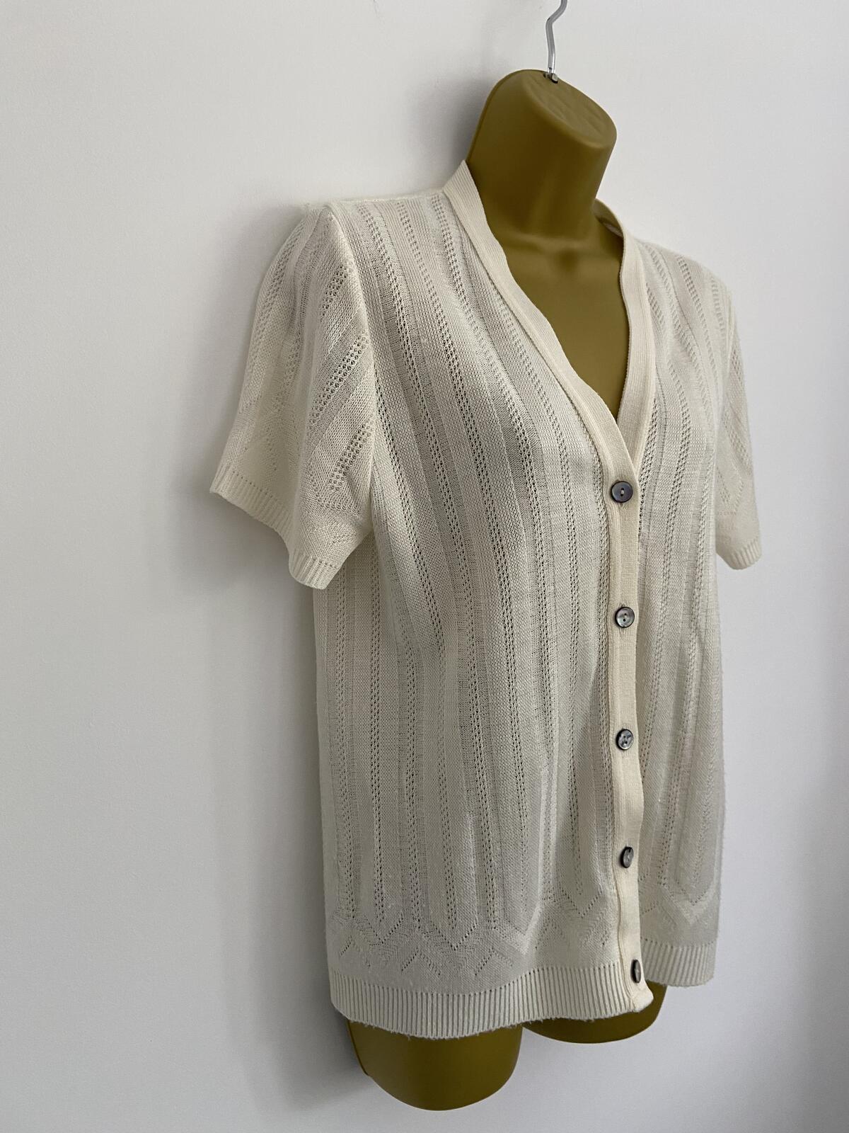 In Stitches Cream Short Sleeve Lightweight Cardigan - Size 12