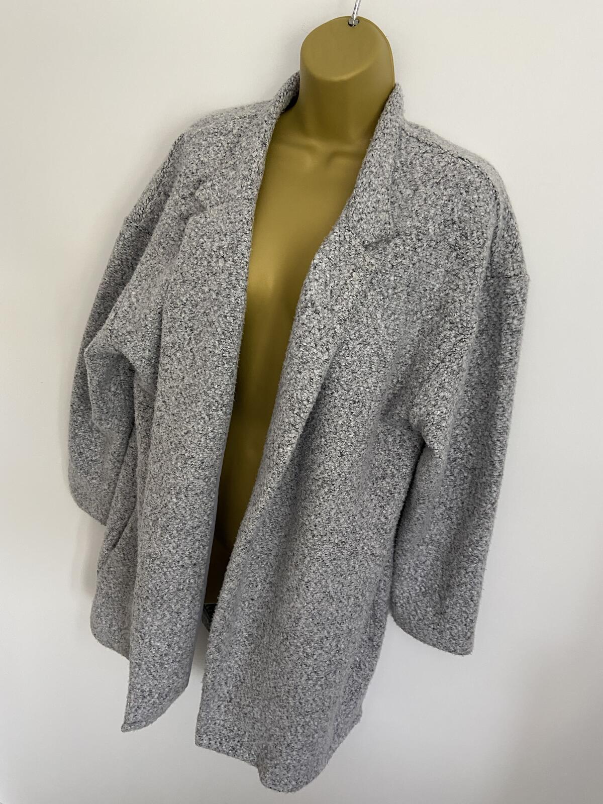 M&S Grey Open Front Cardigan with Pockets - Size 16