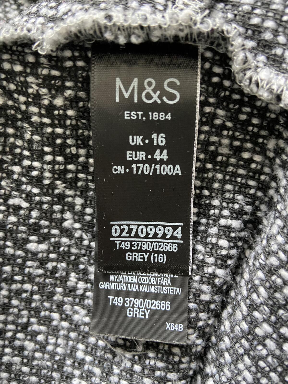 M&S Grey Open Front Cardigan with Pockets - Size 16