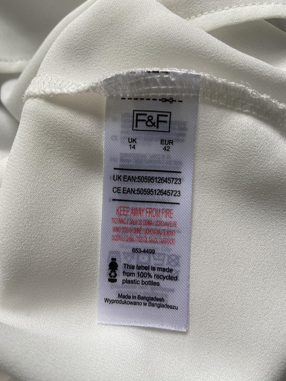 F&F White V-Neck Cami Top - Size 14
