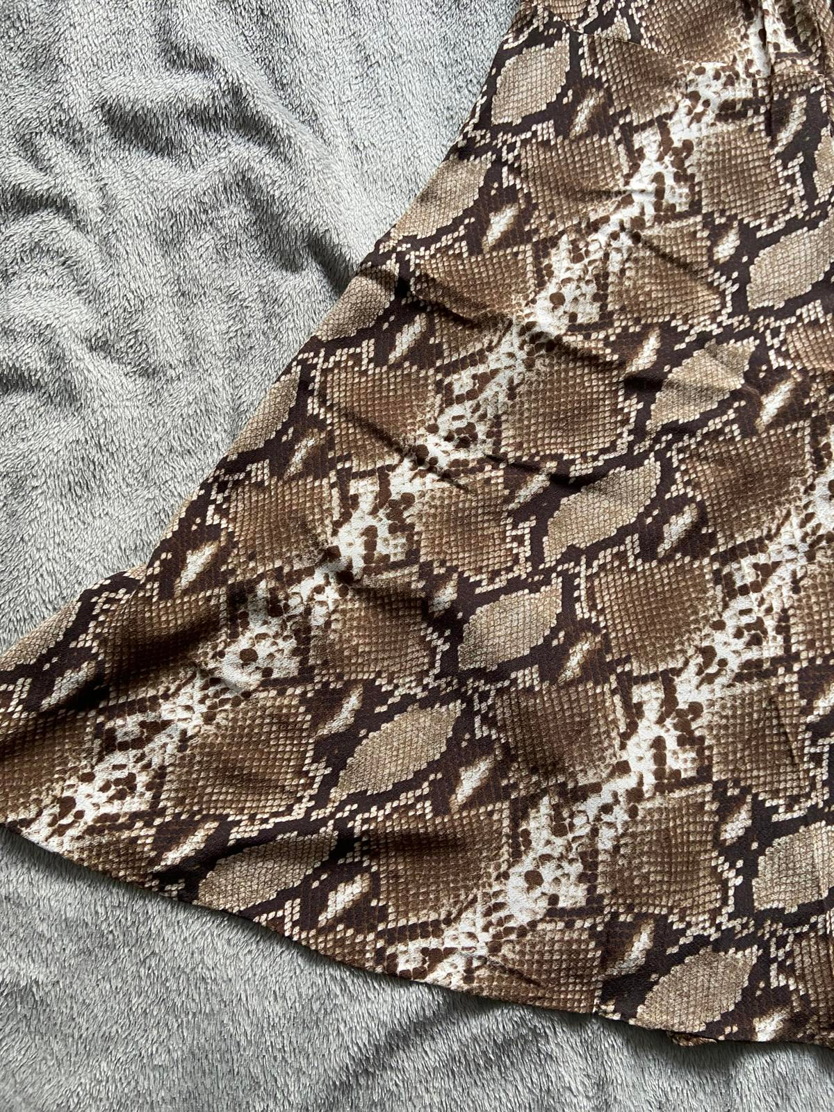 M&S Size 10 Petite Brown Snake Skin Print Skirt Midi Zip Fastening Two Slits