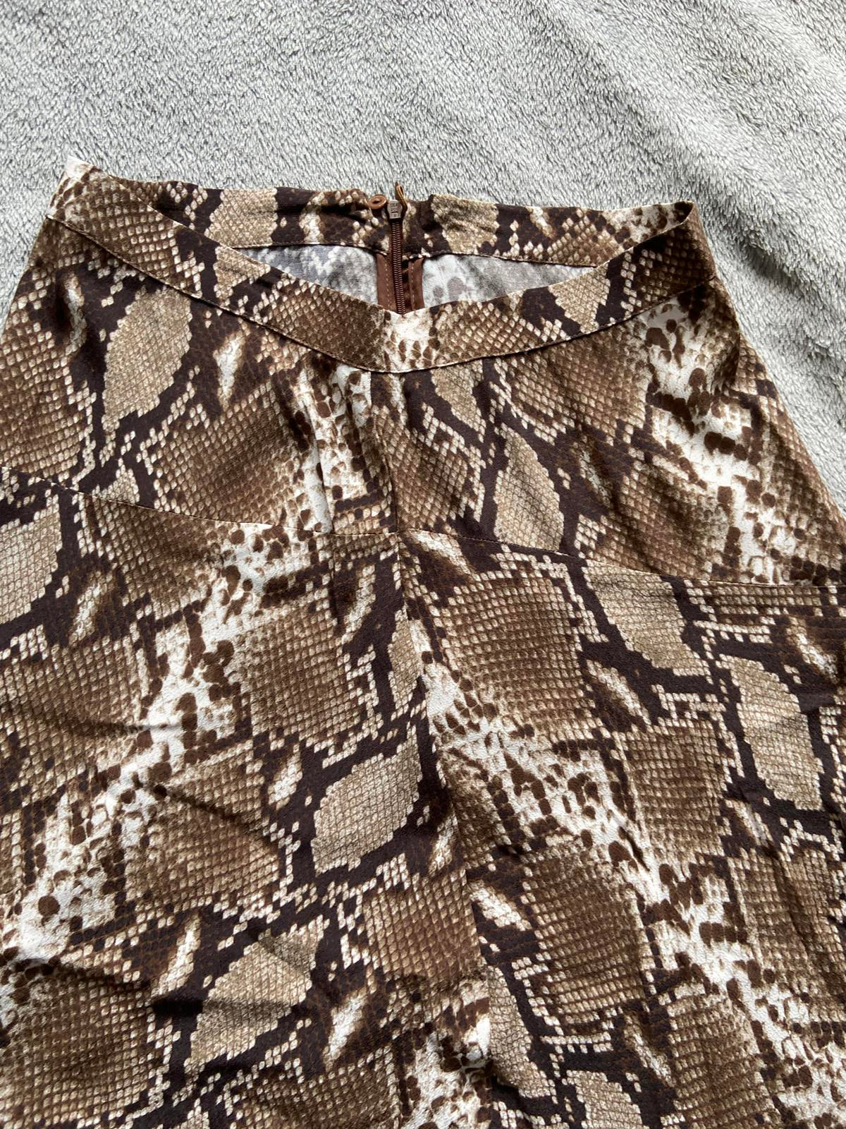 M&S Size 10 Petite Brown Snake Skin Print Skirt Midi Zip Fastening Two Slits