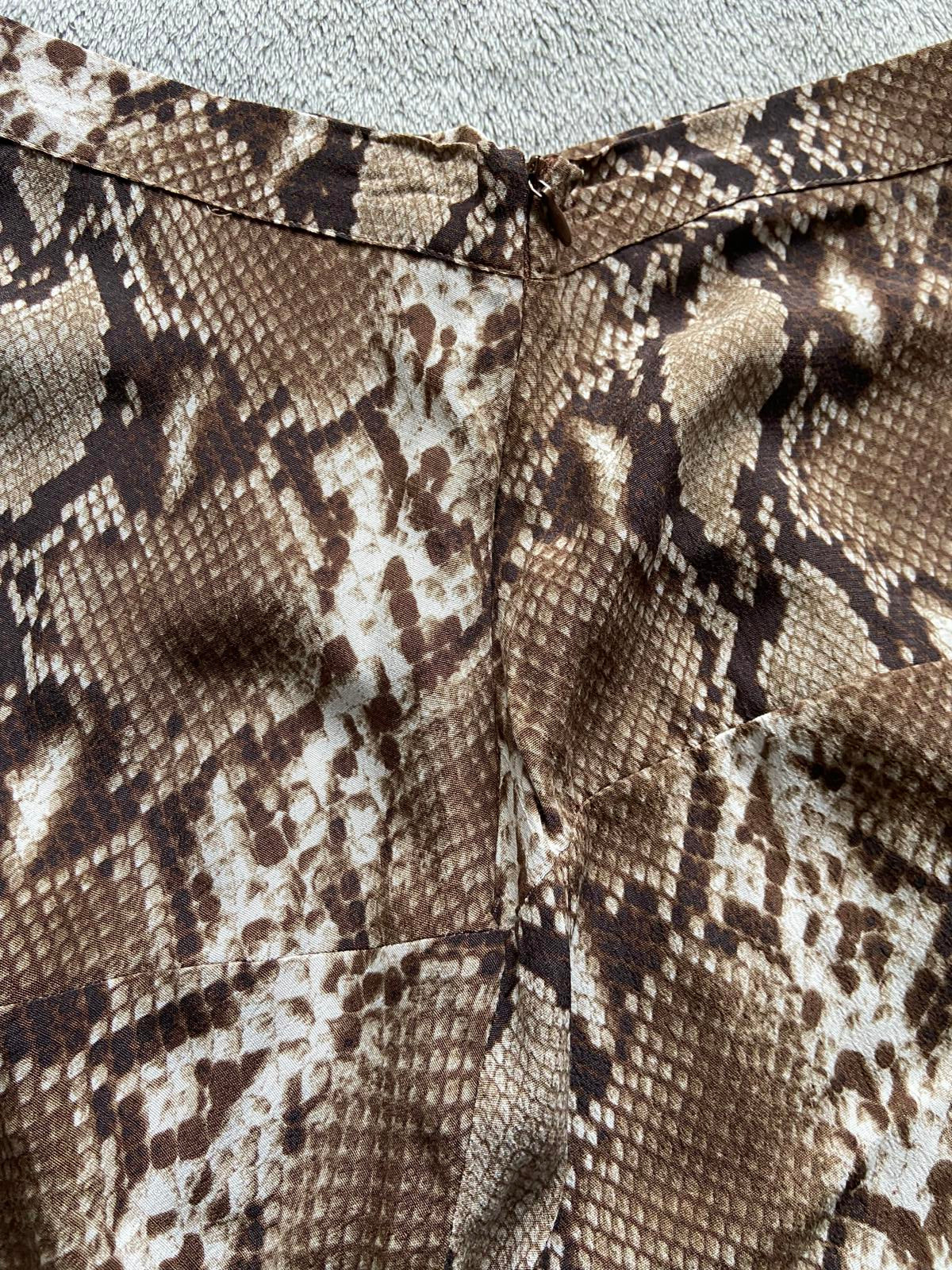 M&S Size 10 Petite Brown Snake Skin Print Skirt Midi Zip Fastening Two Slits