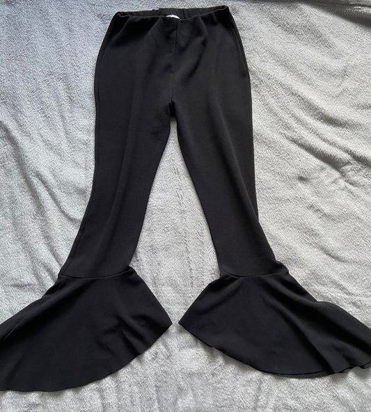 Reverse Size 8 Black Extreme Flare Trousers Frill Hem Retro Party Pant