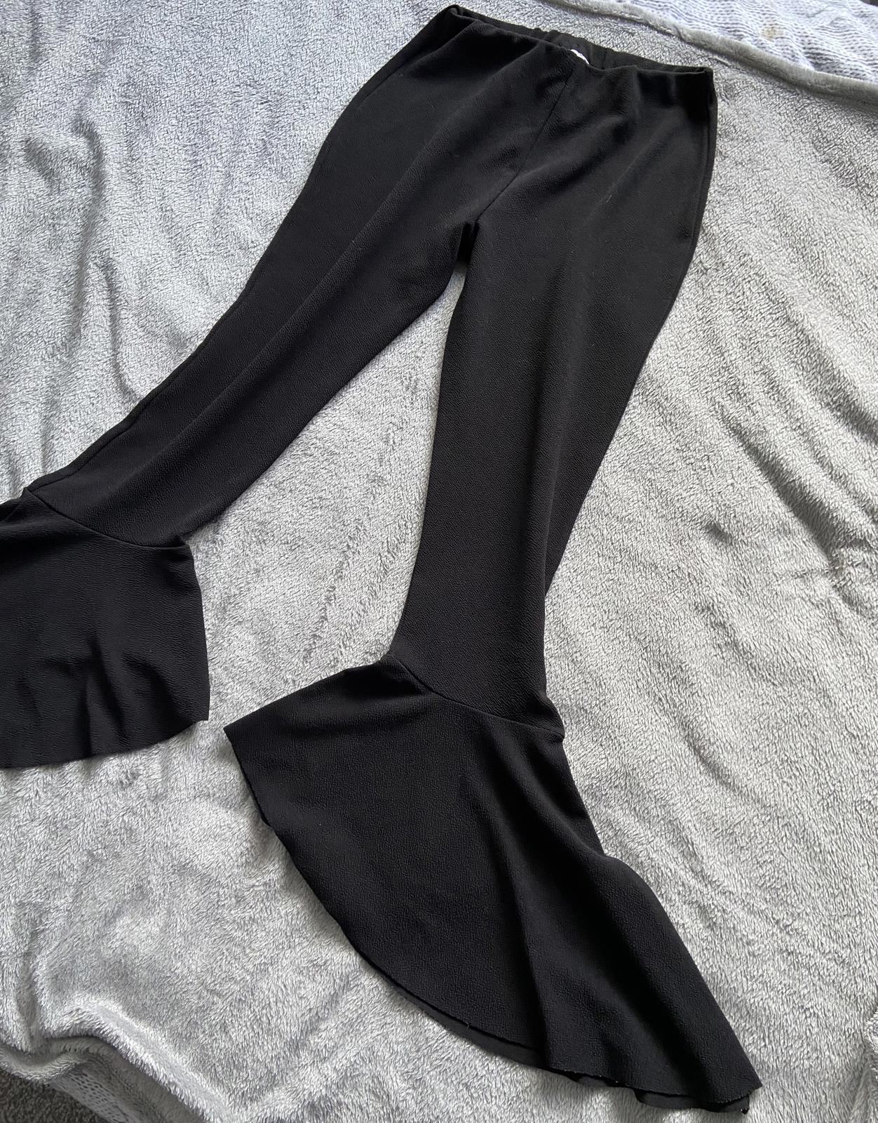 Reverse Size 8 Black Extreme Flare Trousers Frill Hem Retro Party Pant