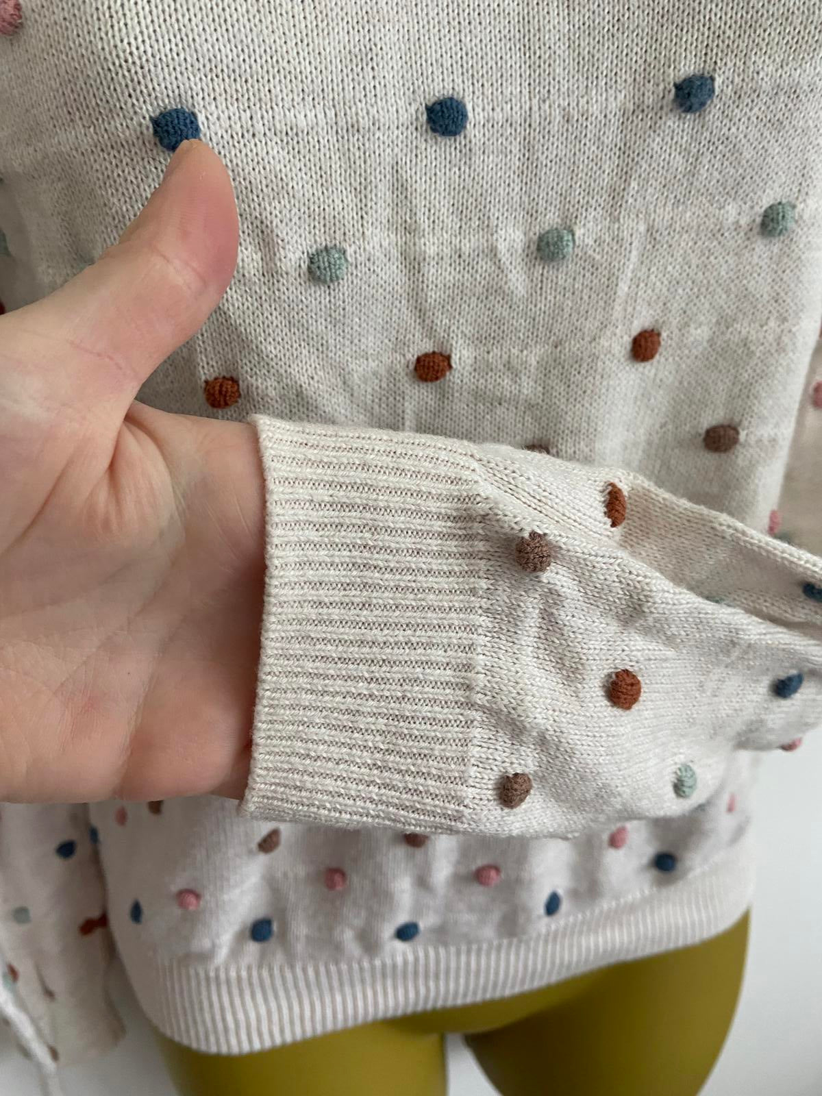 H&M Girls' Cream Knit Jumper - Multi-Coloured Embroidered Pom-Poms, Age 8-10