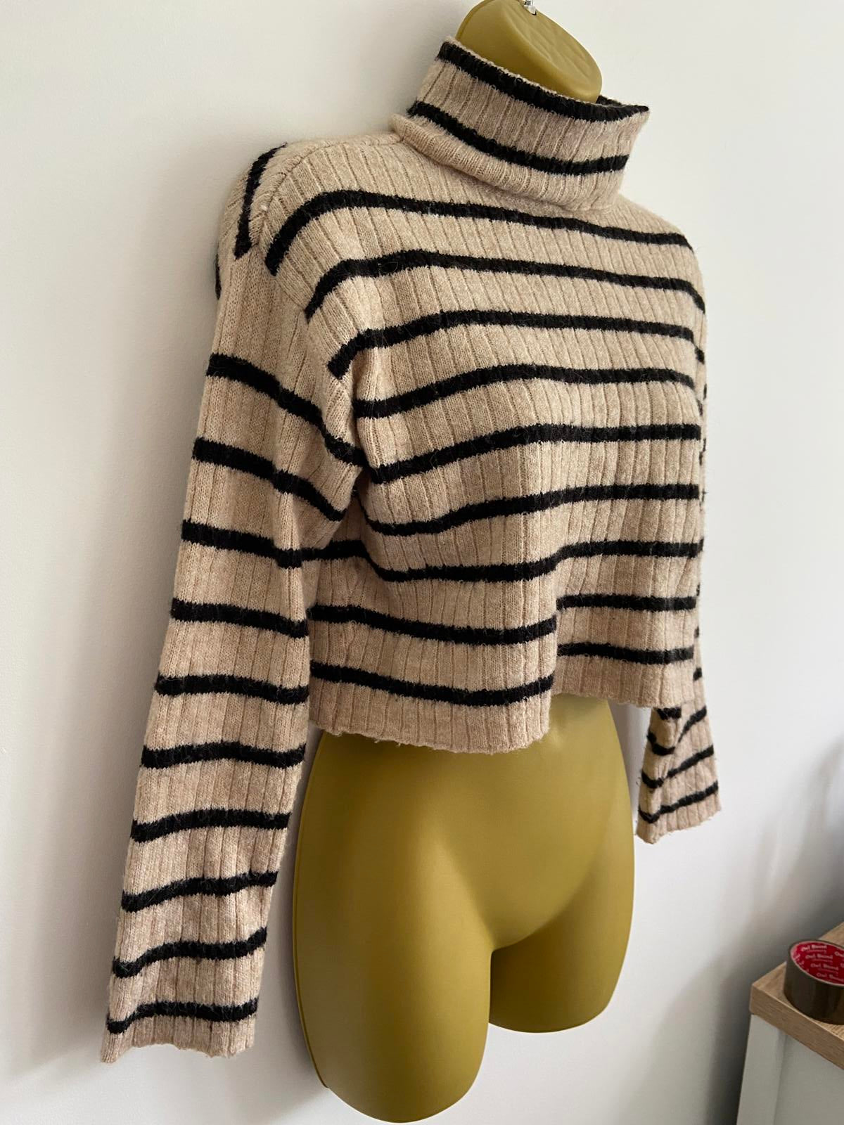 H&M Girls' High Neck Striped Jumper - Soft Knit, Age 10-12