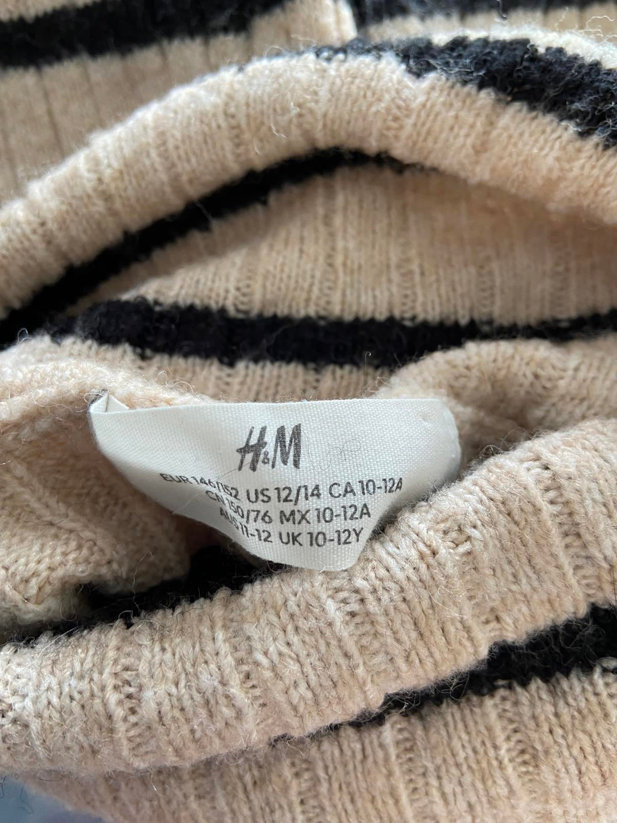 H&M Girls' High Neck Striped Jumper - Soft Knit, Age 10-12