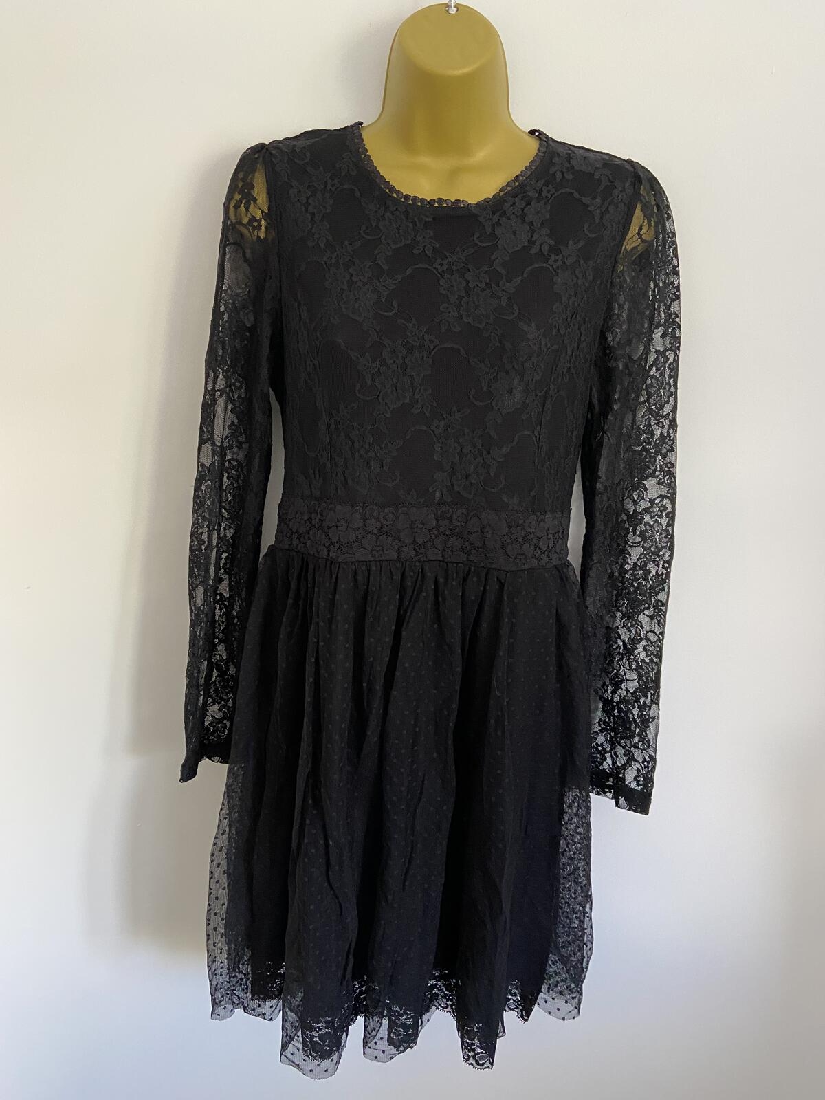 Therapy Black Lace Long Sleeve Dress - Size 12