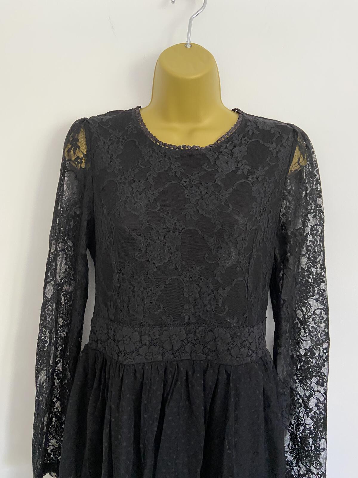 Therapy Black Lace Long Sleeve Dress - Size 12
