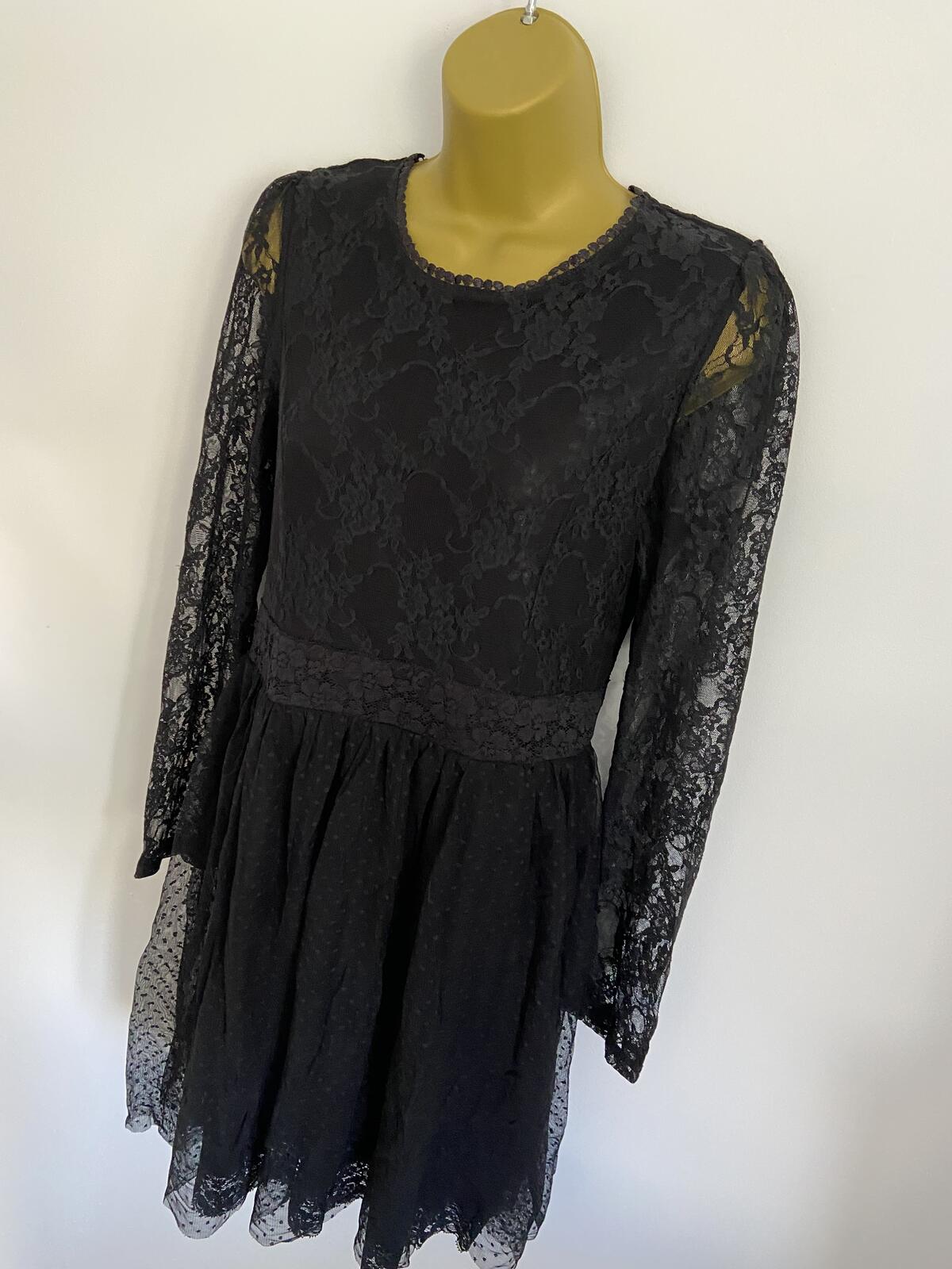 Therapy Black Lace Long Sleeve Dress - Size 12