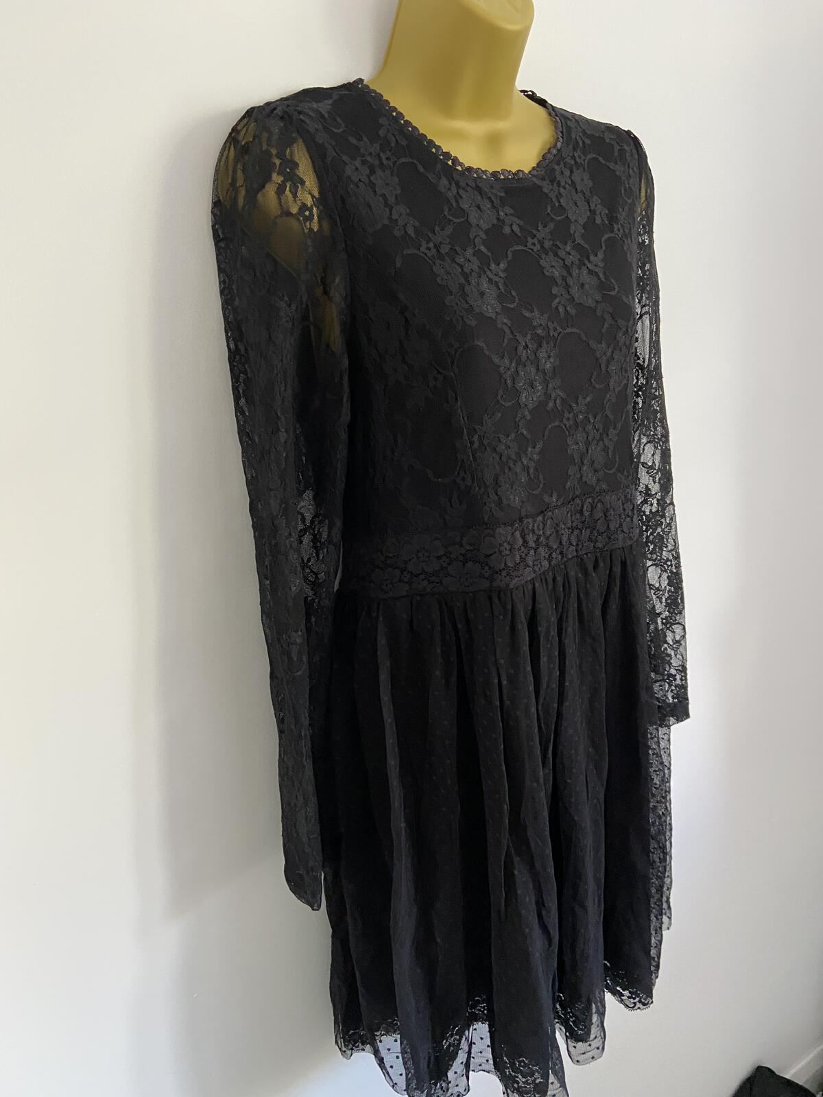 Therapy Black Lace Long Sleeve Dress - Size 12