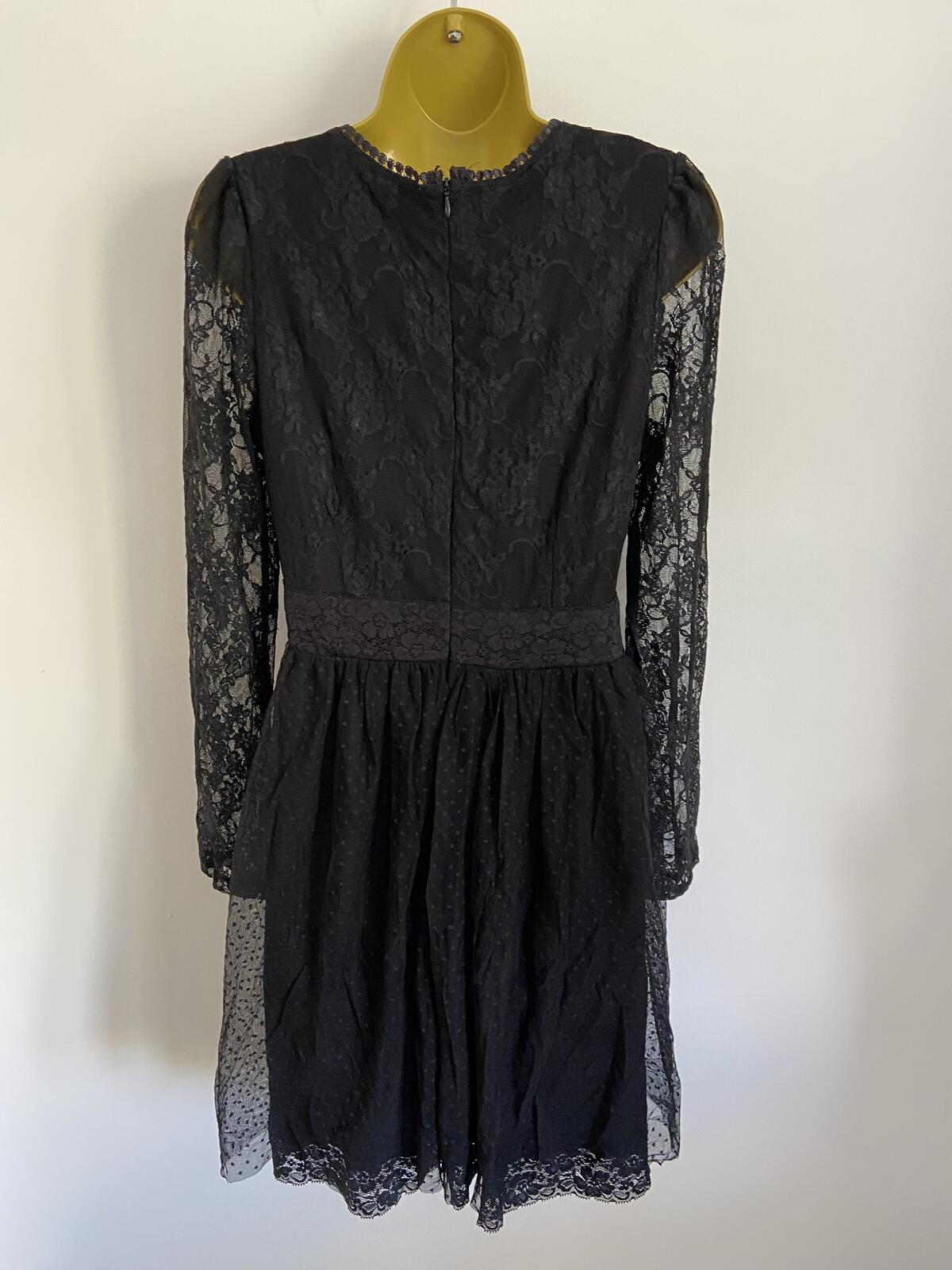 Therapy Black Lace Long Sleeve Dress - Size 12