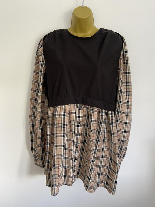 I Saw It First Black & Brown Tartan Two-Tone Dress - Size 16