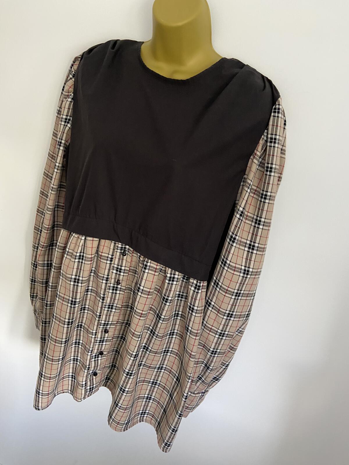I Saw It First Black & Brown Tartan Two-Tone Dress - Size 16
