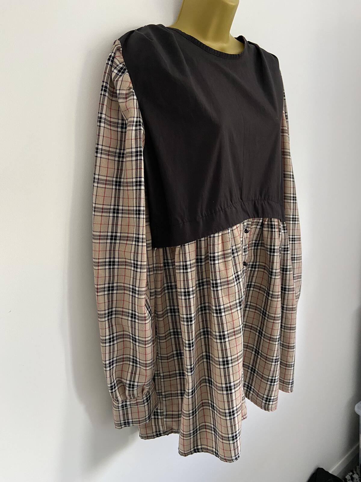 I Saw It First Black & Brown Tartan Two-Tone Dress - Size 16