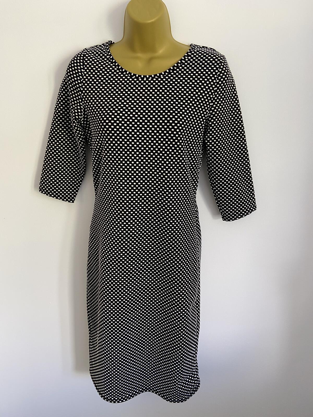 Peacocks Black and White Polka Dot Jersey Dress - Size 10