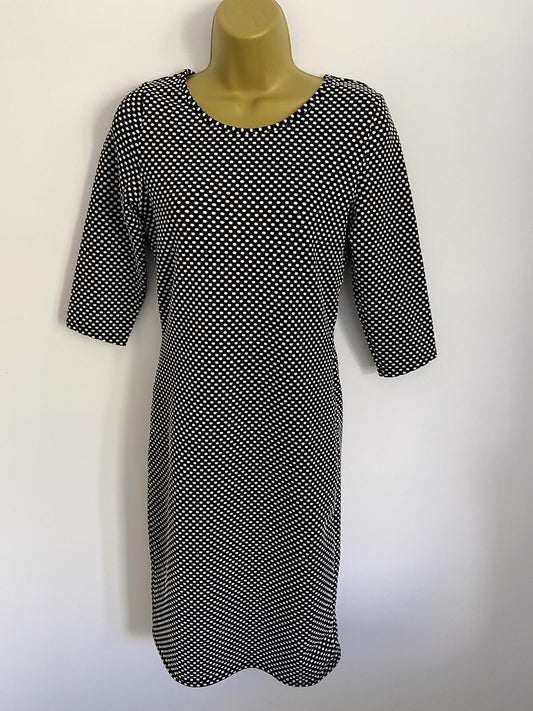 Peacocks Black and White Polka Dot Jersey Dress - Size 10