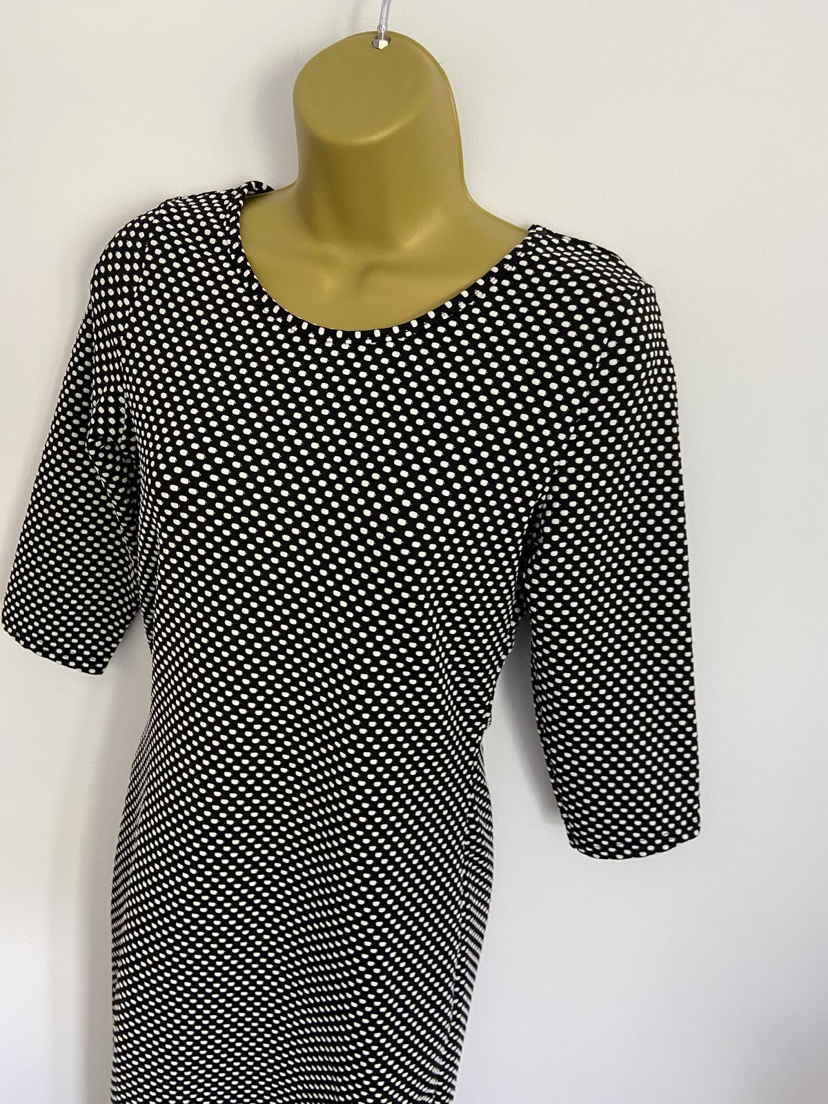 Peacocks Black and White Polka Dot Jersey Dress - Size 10