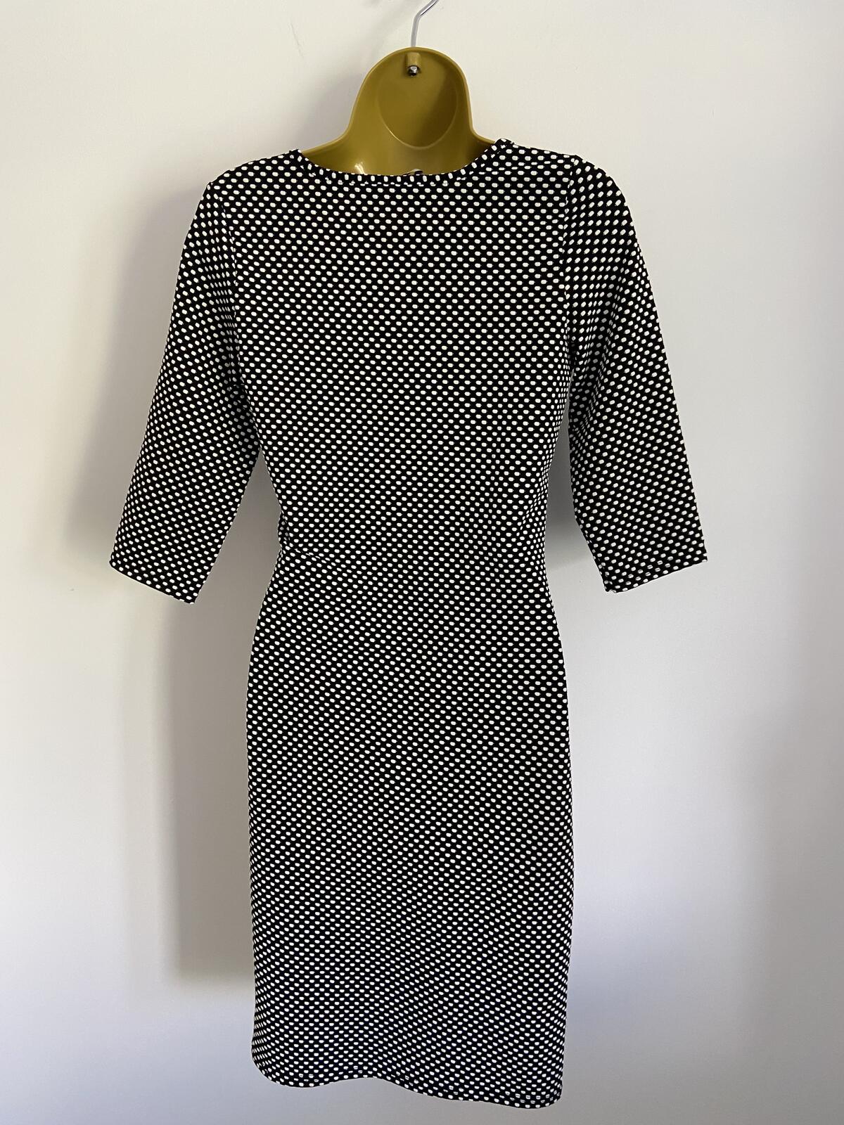 Peacocks Black and White Polka Dot Jersey Dress - Size 10