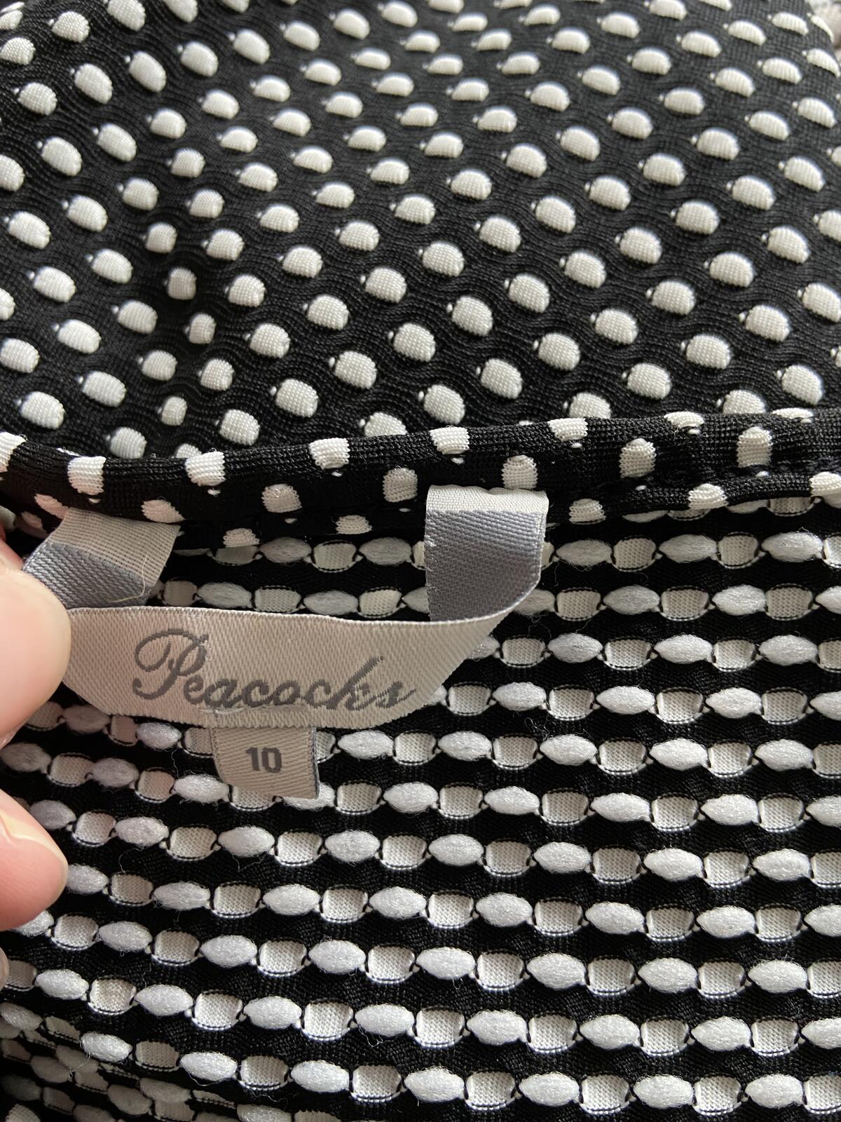 Peacocks Black and White Polka Dot Jersey Dress - Size 10