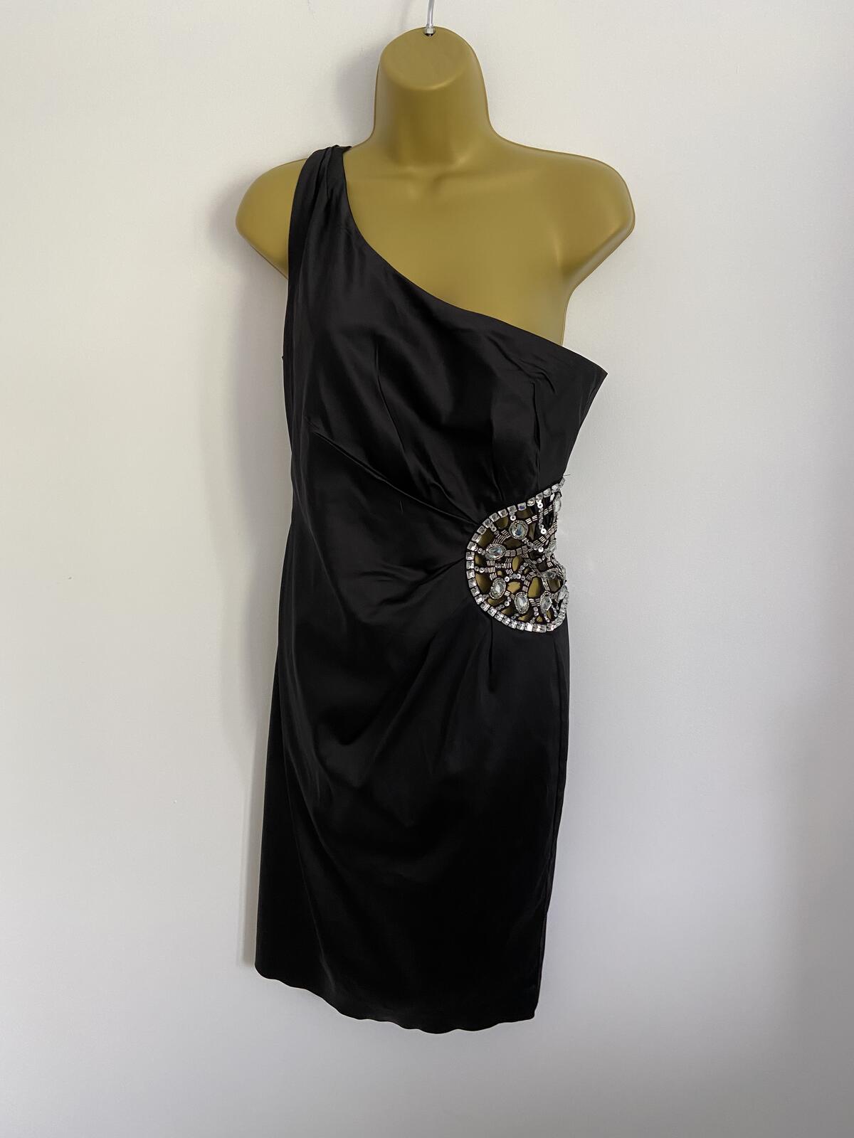 Jane Norman Black One Shoulder Gem Detail Party Dress - Size 14