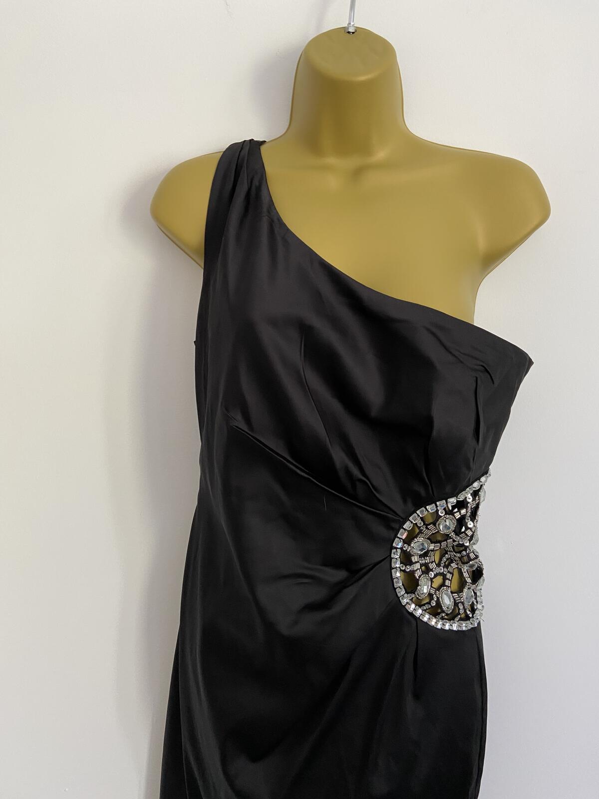 Jane Norman Black One Shoulder Gem Detail Party Dress - Size 14