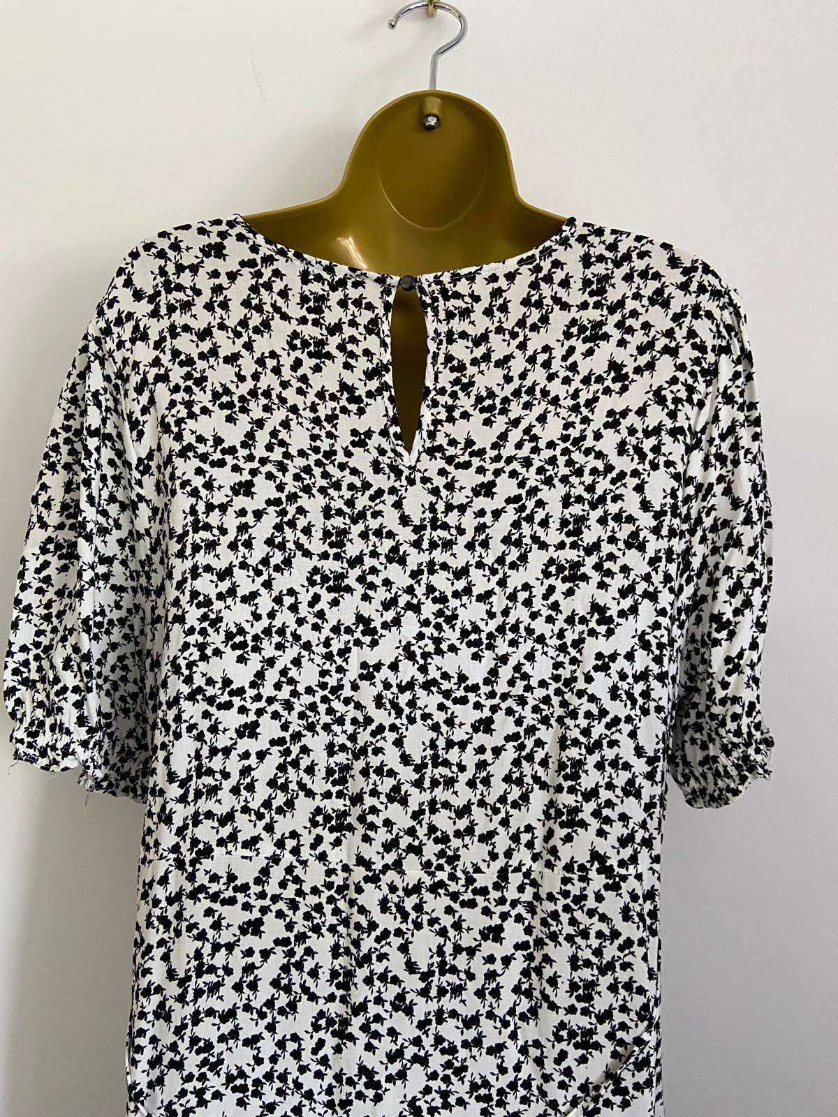 Matalan Size 18 Black & White Floral Midi Dress Short Sleeve Tie Waist