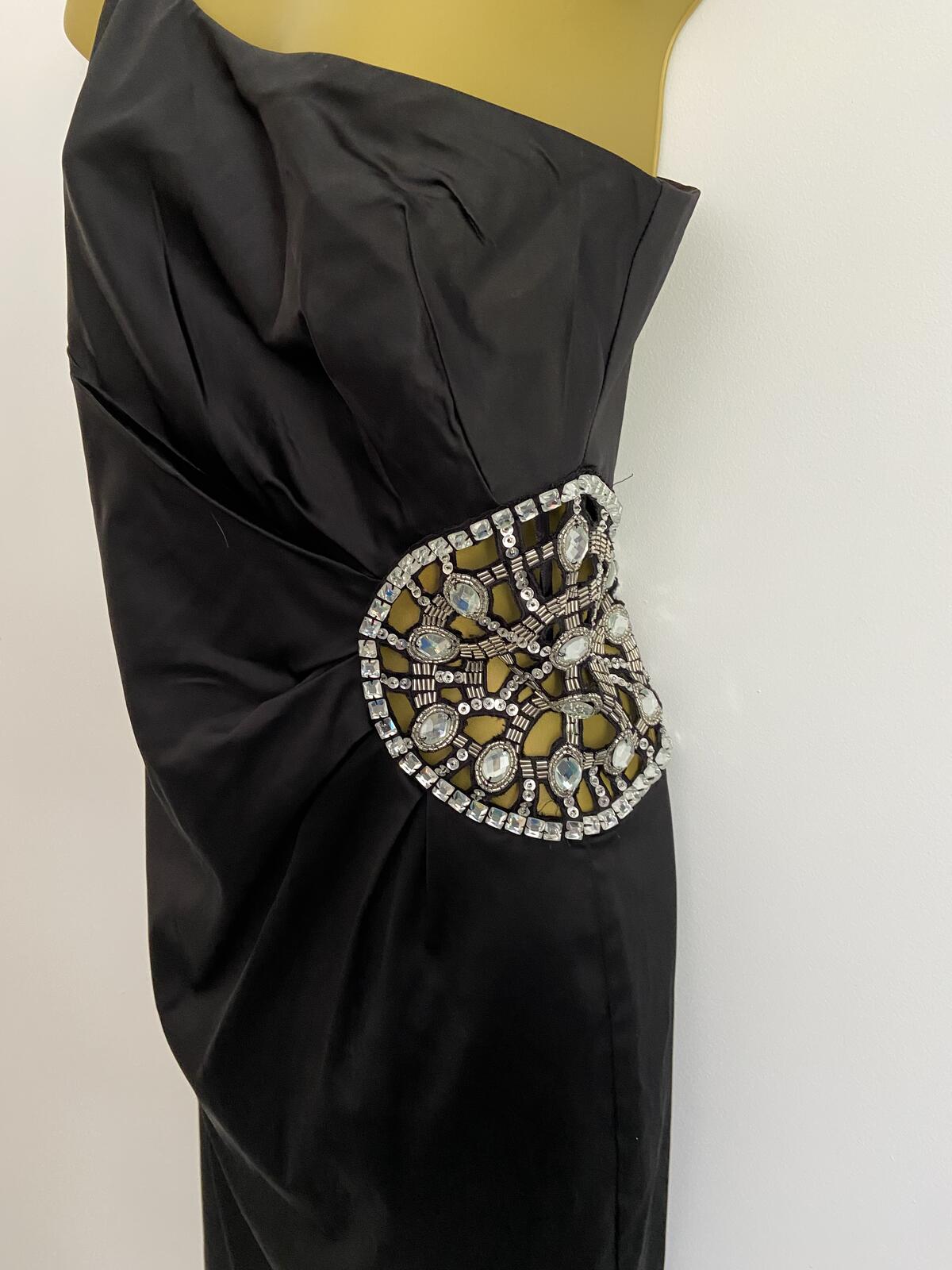 Jane Norman Black One Shoulder Gem Detail Party Dress - Size 14