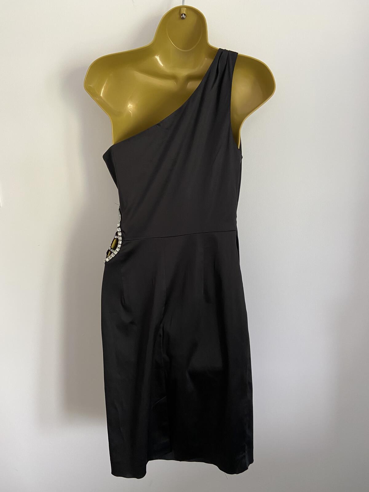 Jane Norman Black One Shoulder Gem Detail Party Dress - Size 14