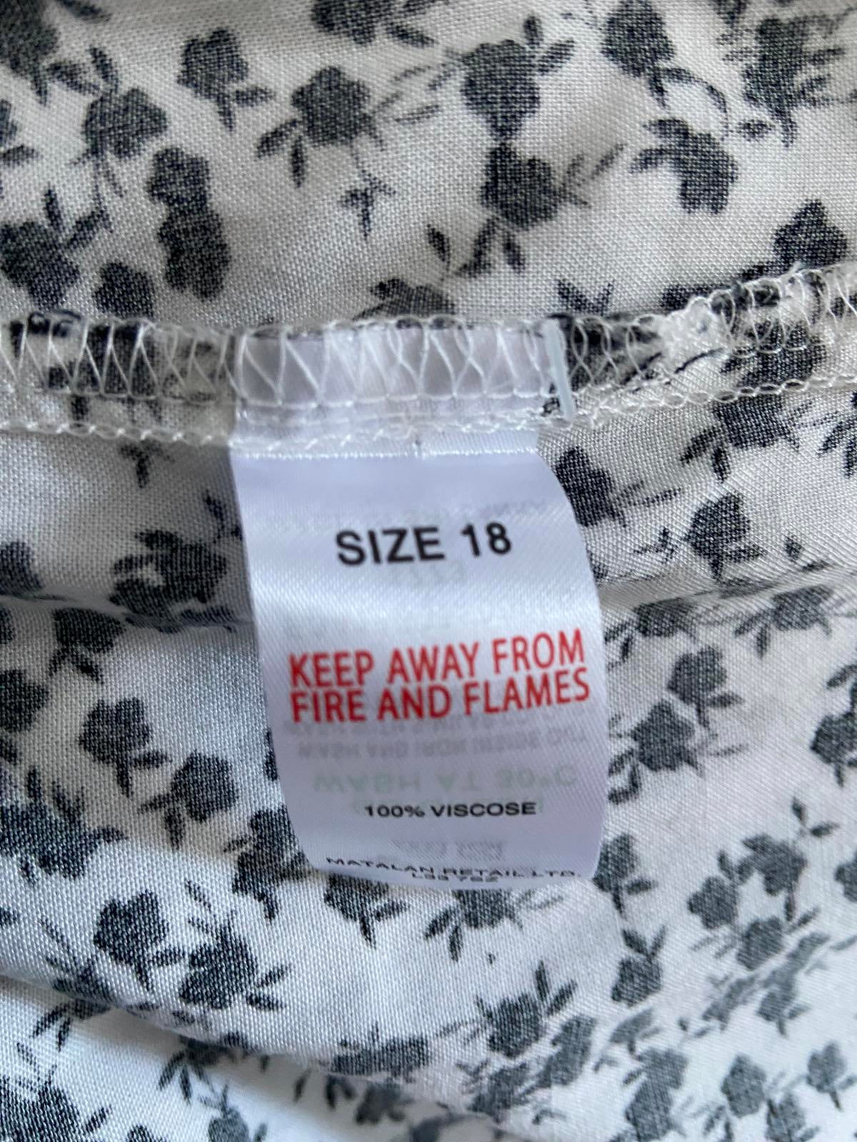 Matalan Size 18 Black & White Floral Midi Dress Short Sleeve Tie Waist