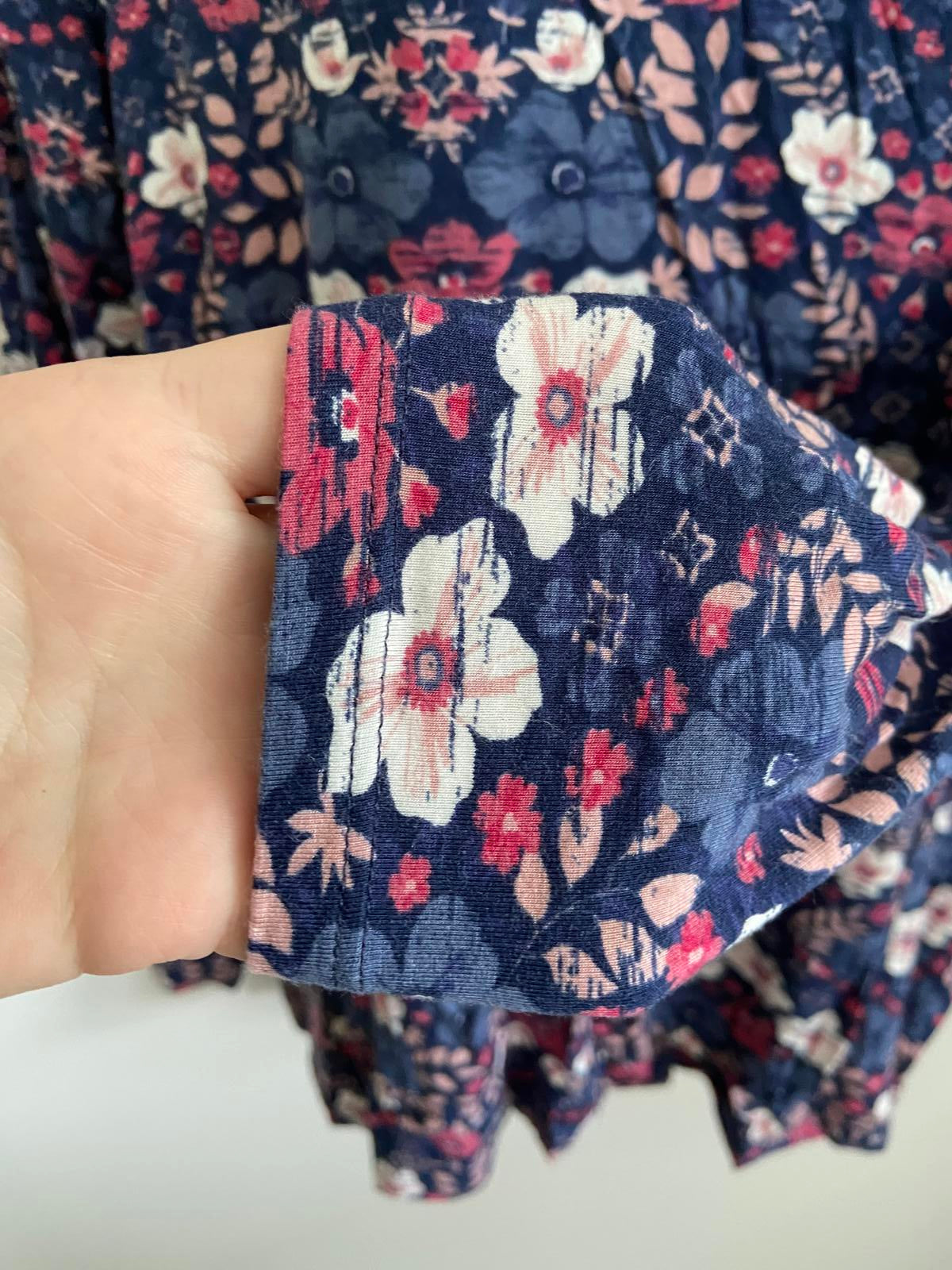 TU Navy Floral Top - Long Sleeve, Round Neck, Size 12