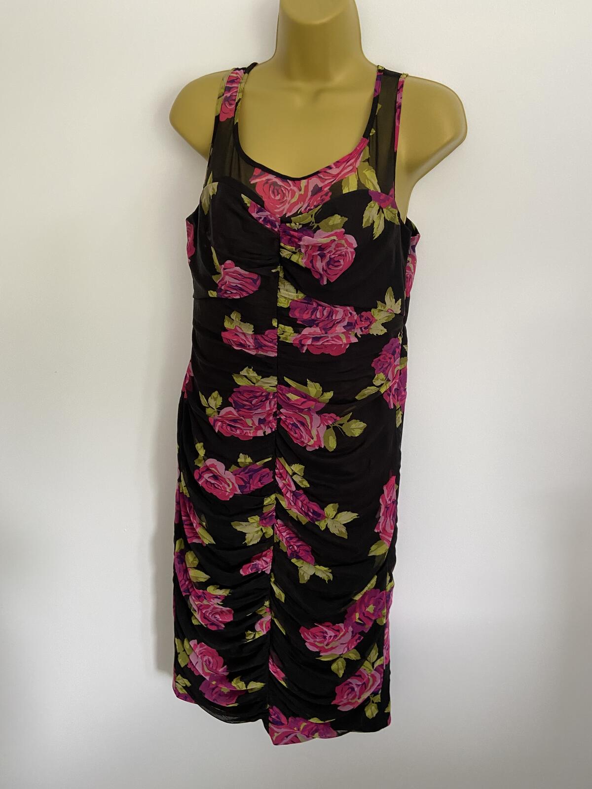 Star by Julien Macdonald Black Floral Ruched Dress - Size 12