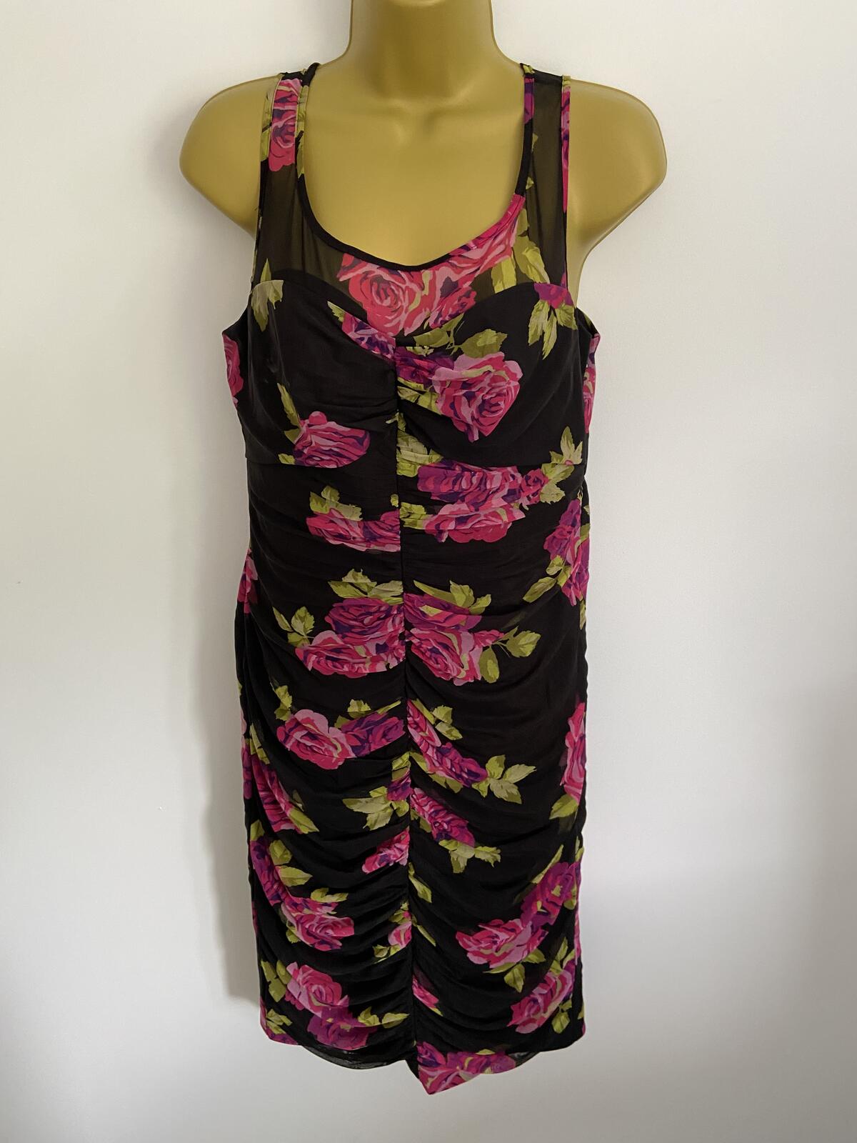 Star by Julien Macdonald Black Floral Ruched Dress - Size 12
