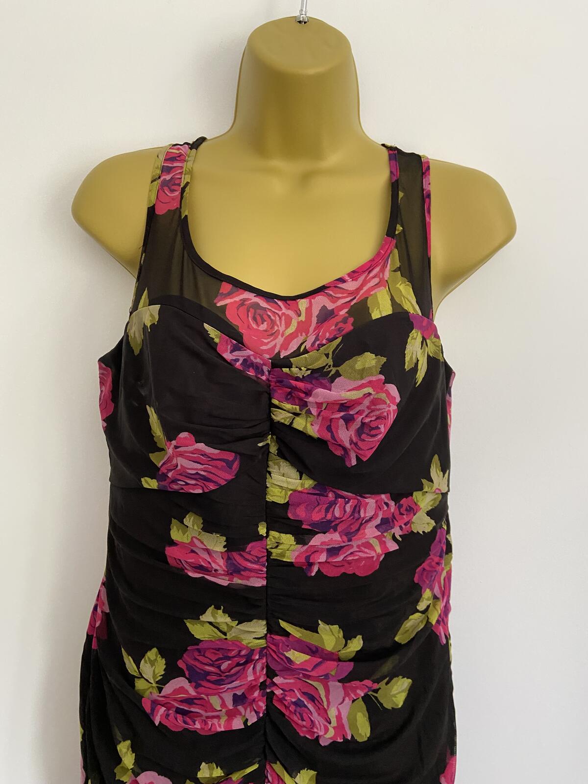 Star by Julien Macdonald Black Floral Ruched Dress - Size 12