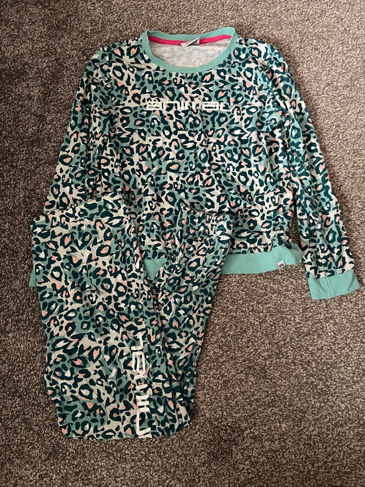 Animal Girls' Leopard Print Pyjamas Two-Piece - Turquoise, Age 11-12